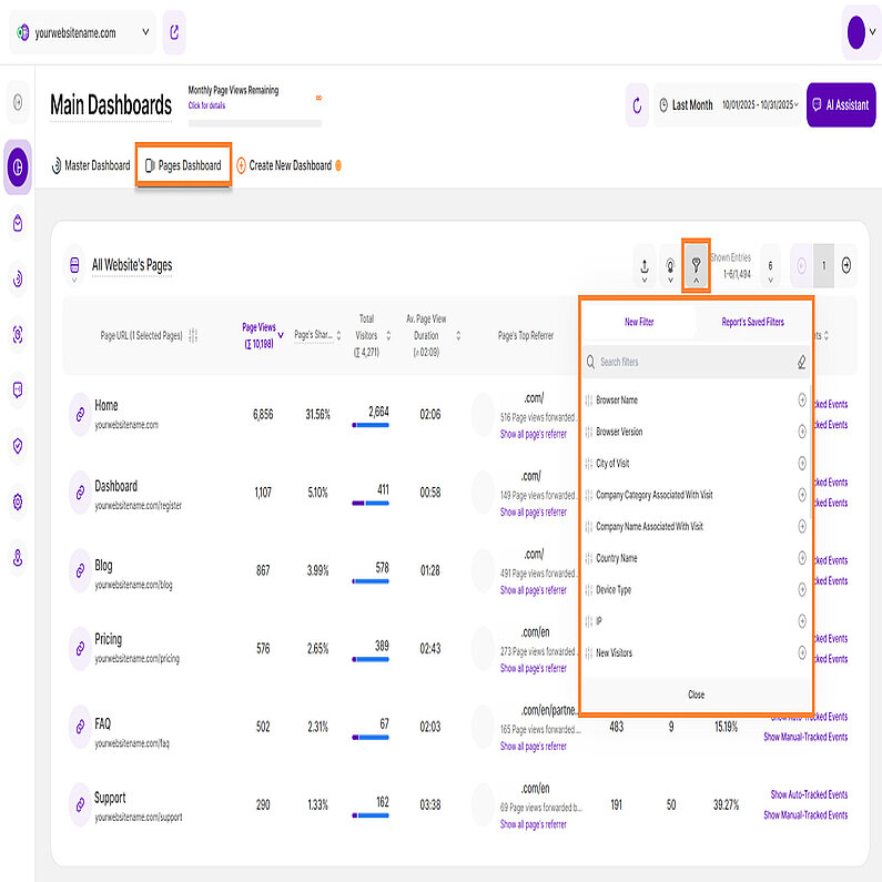 Apply Filtering to Pages Dashboard Apply Filtering to Pages Dashboard