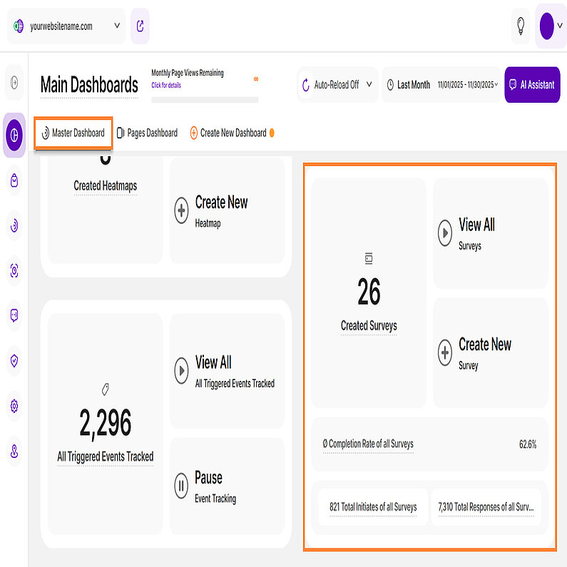 Prezentare generală a sondajelor din Master Dashboard Prezentare generală a sondajelor din Master Dashboard