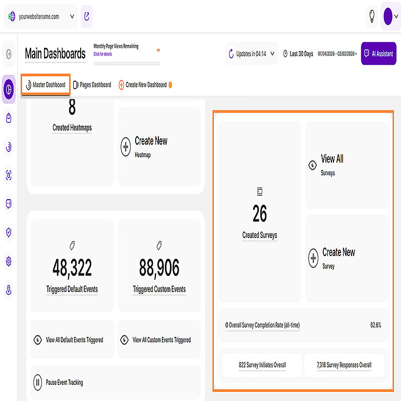 Prezentare generală a sondajelor din Master Dashboard Prezentare generală a sondajelor din Master Dashboard