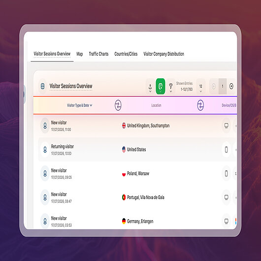 Adjustable Table Columns | TWIPLA Website Intelligence Resizable table columns highlighted with drag handles to show adjustable column widths in the Visitor Sessions Overview table