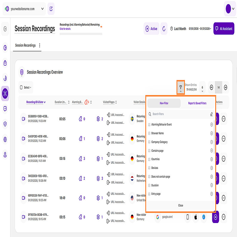 Filters For Session Recordings Overview