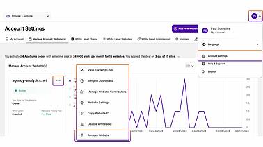 Account Settings Delete Website