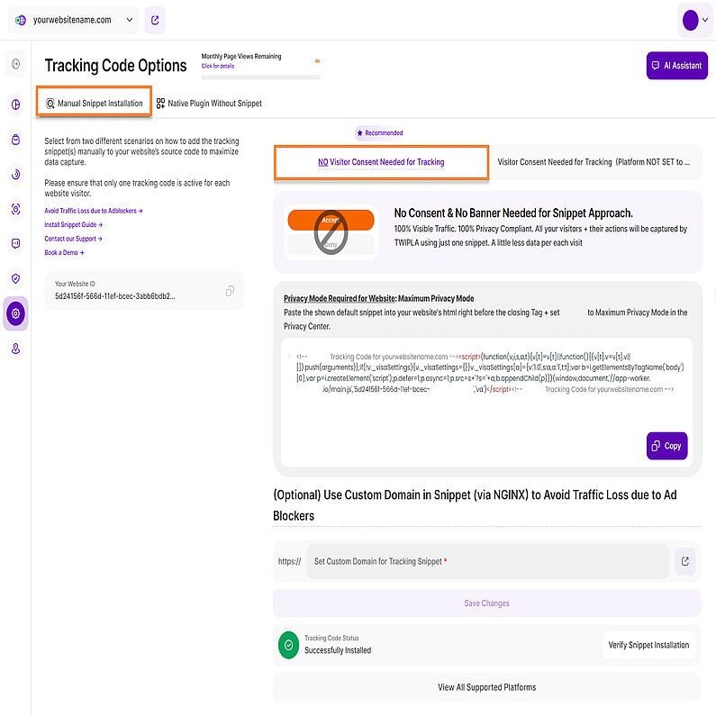 Instalarea codului de urmărire - nu este nevoie de consimțământul vizitatorului