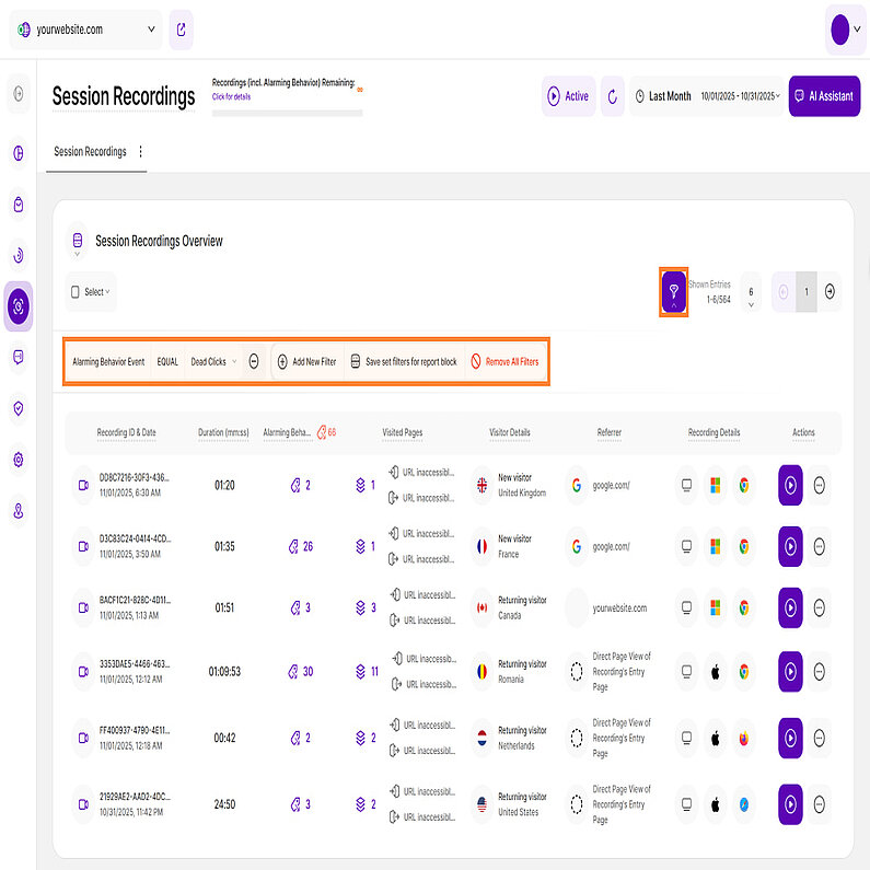 Analyse alarmierender Verhaltensereignisse mit Session Recordings
