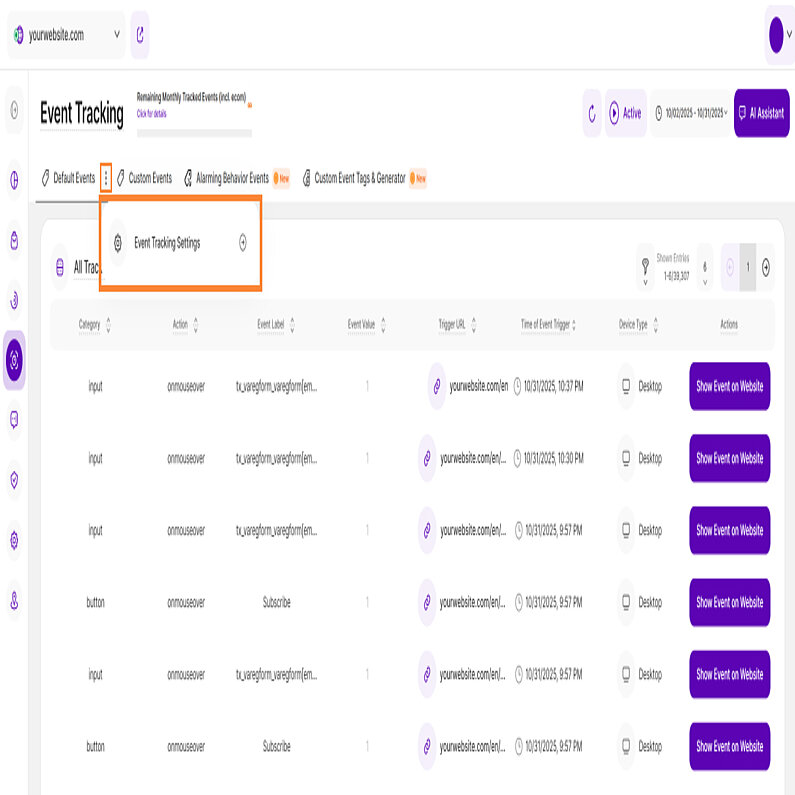 Verwalten Sie Ihre Event-Tracking-Einstellungen