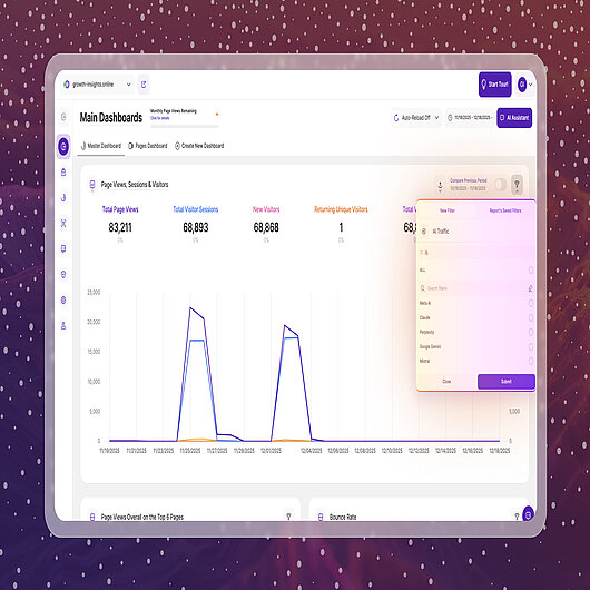TWIPLA dashboard showing AI traffic segmentation with LLM-referred visits from platforms like ChatGPT, Claude, and Gemini