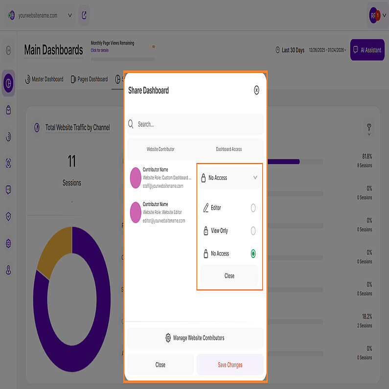 Optionen für das Dashboard teilen