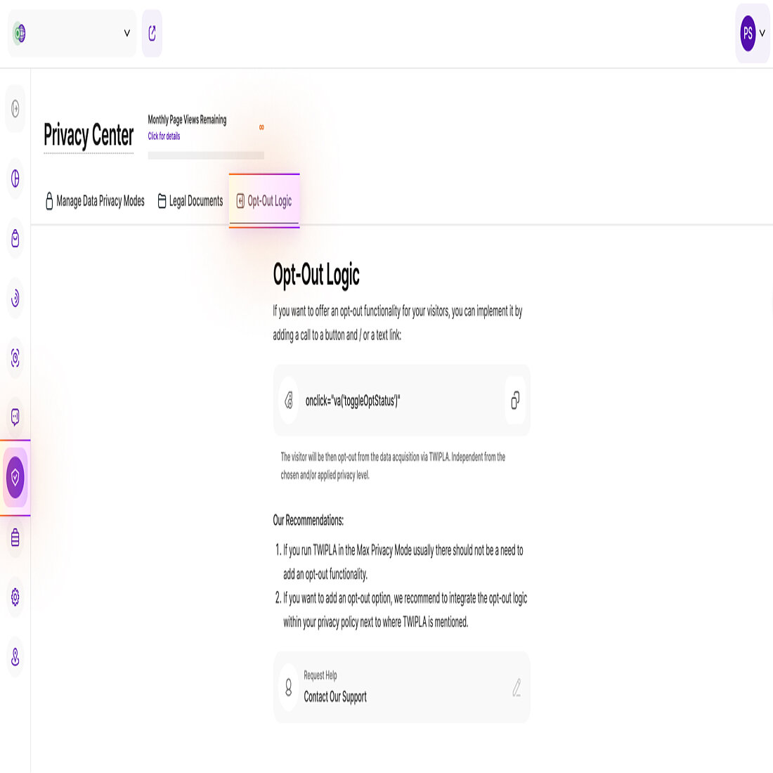 Sie finden diese neue Registerkarte, indem Sie auf das Datenschutzzentrum klicken Bildschirmfoto Datenschutzzentrum Abmeldelogik