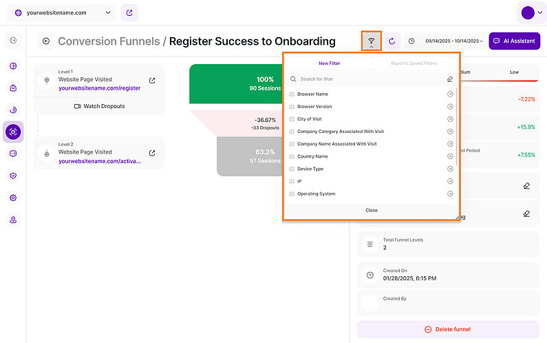Get to Know the Filters in the Conversion Funnels Detail View