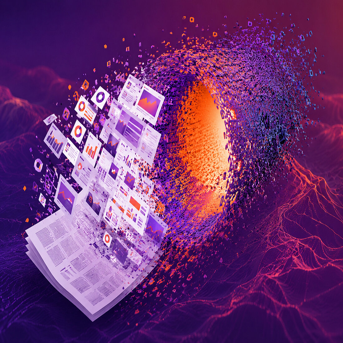 Analytics reports and dashboards flowing through a digital data stream representing June 2026 platform updates