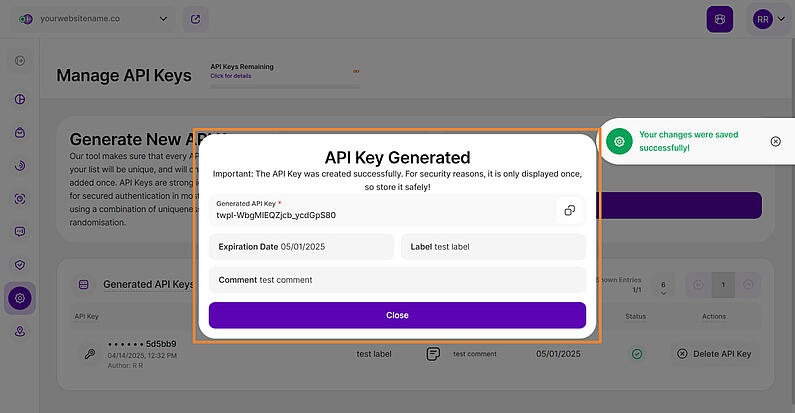 Erstellter API-Schlüssel