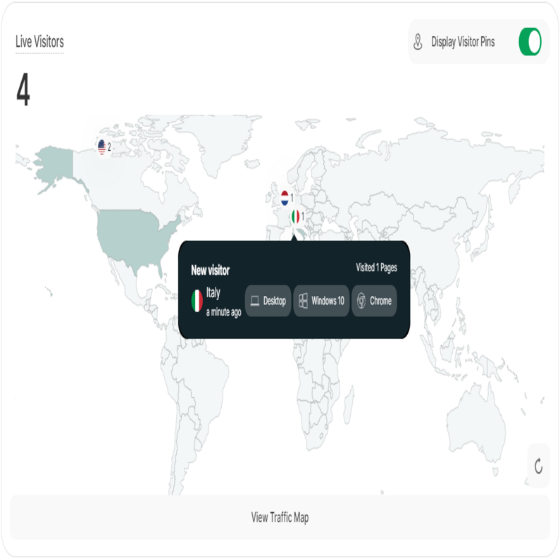 Live Visitors Map in the Main Dashboard
