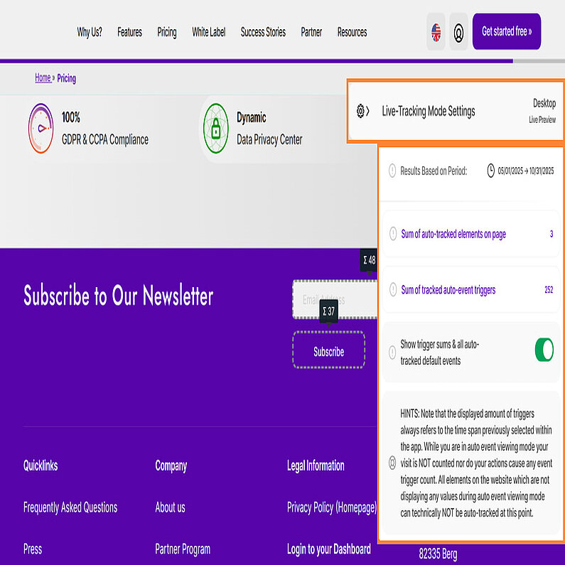 Einstellungen für den Live-Tracking-Modus