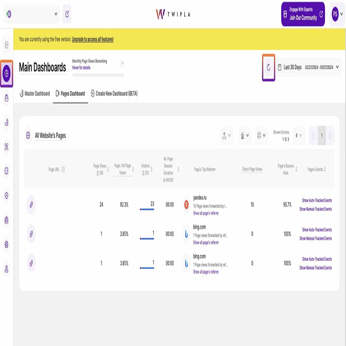 Pages Dashboard Manual Data Refresh