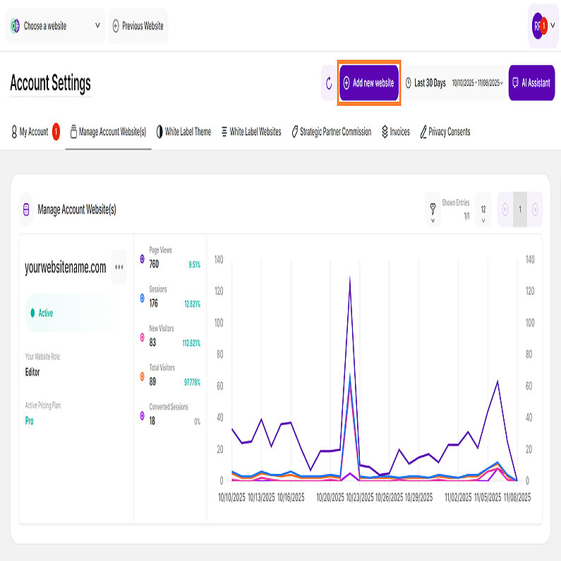 Eine neue Website hinzufügen