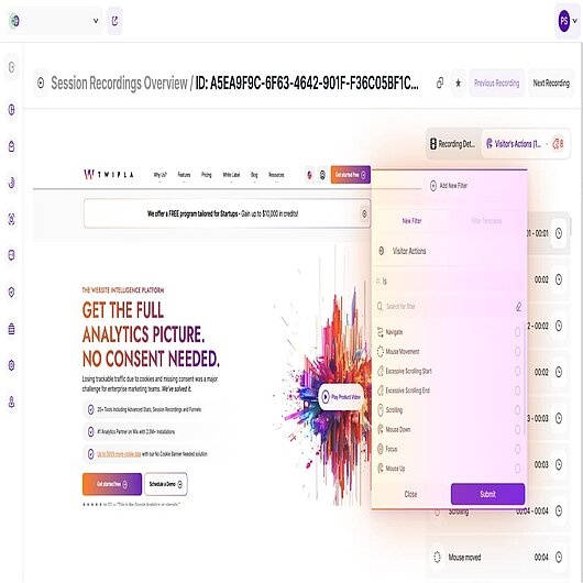 Finden Sie die neuen Wiedergabefilter, indem Sie in eine einzelne Sitzungswiedergabe klicken Screenshot Besucheraktionsfilter für Sitzungswiederholungen