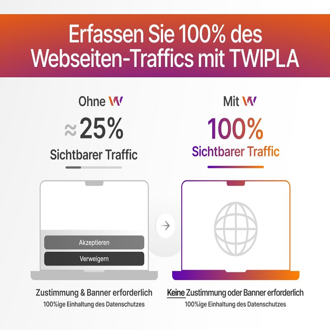 Durchgängiges Tracking ermöglicht TWiPLA, jeden Website-Besucher für die Analyse sichtbar zu machen Infografik, die zeigt, wie TWIPLA Daten über jeden Website-Besucher sammelt