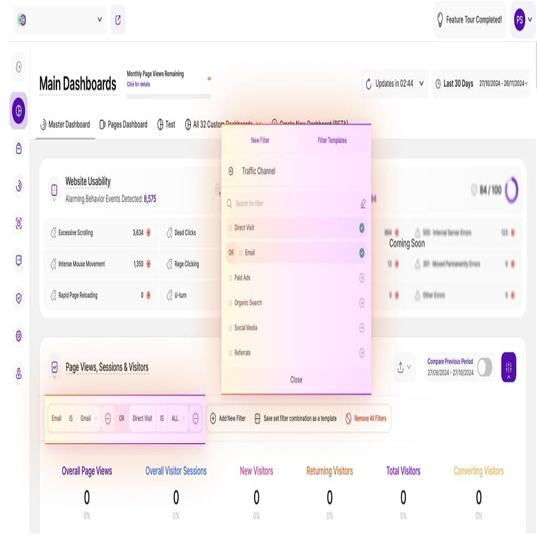 Screenshot of TWIPLA's improved Master Dashboard filtering system