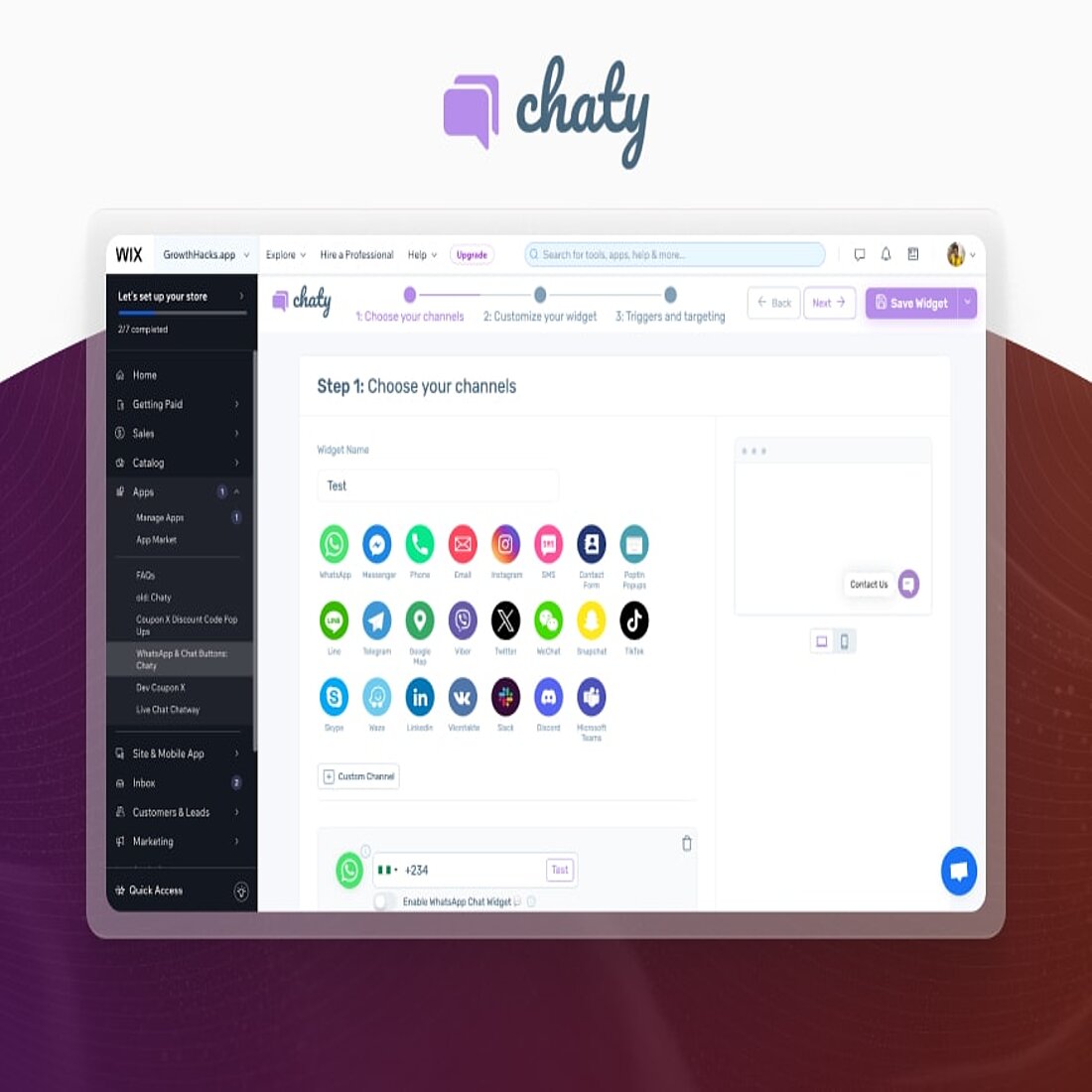 Chaty has a 4.7 rating on G2 Screenshot Wix plugins Chaty interface