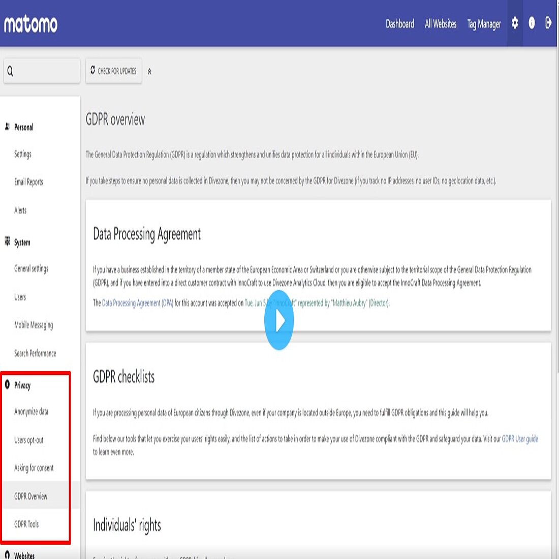 Matomo GDPR Overview