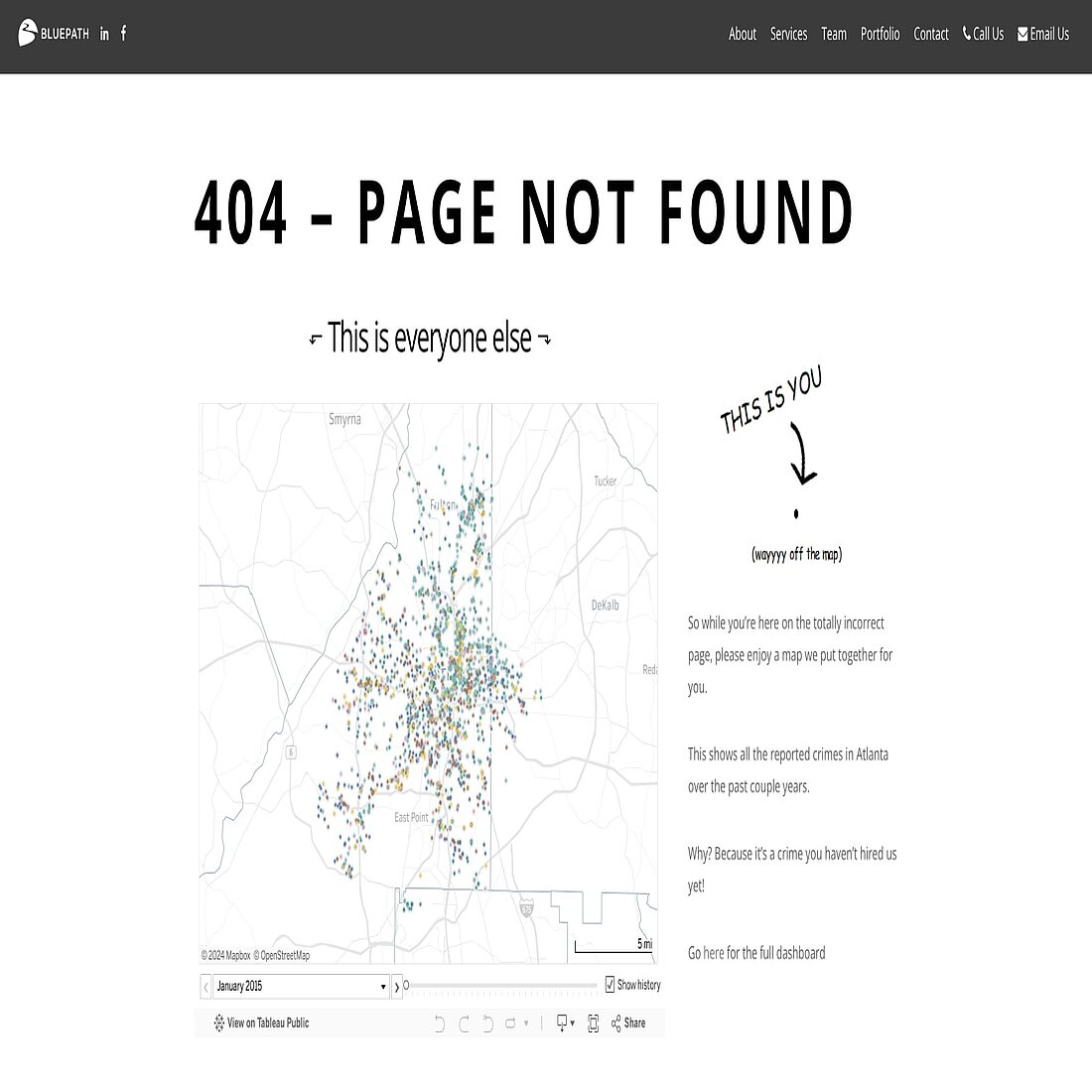 Screenshot BluePaths kreatives 4xx-Fehlerseiten-Design