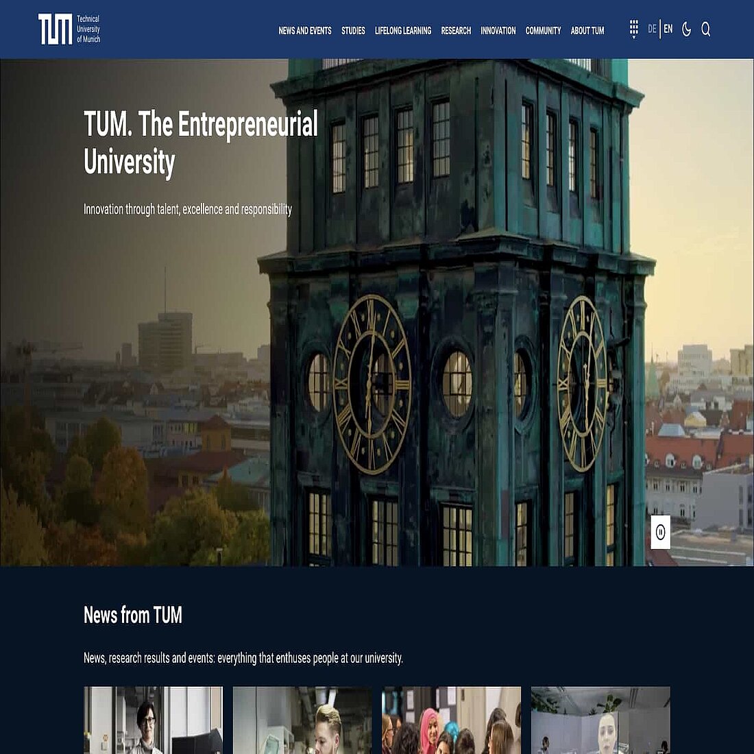 TUM's website without a cookie banner