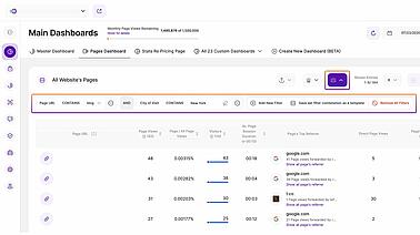 How to filter data in the Pages Dashboard