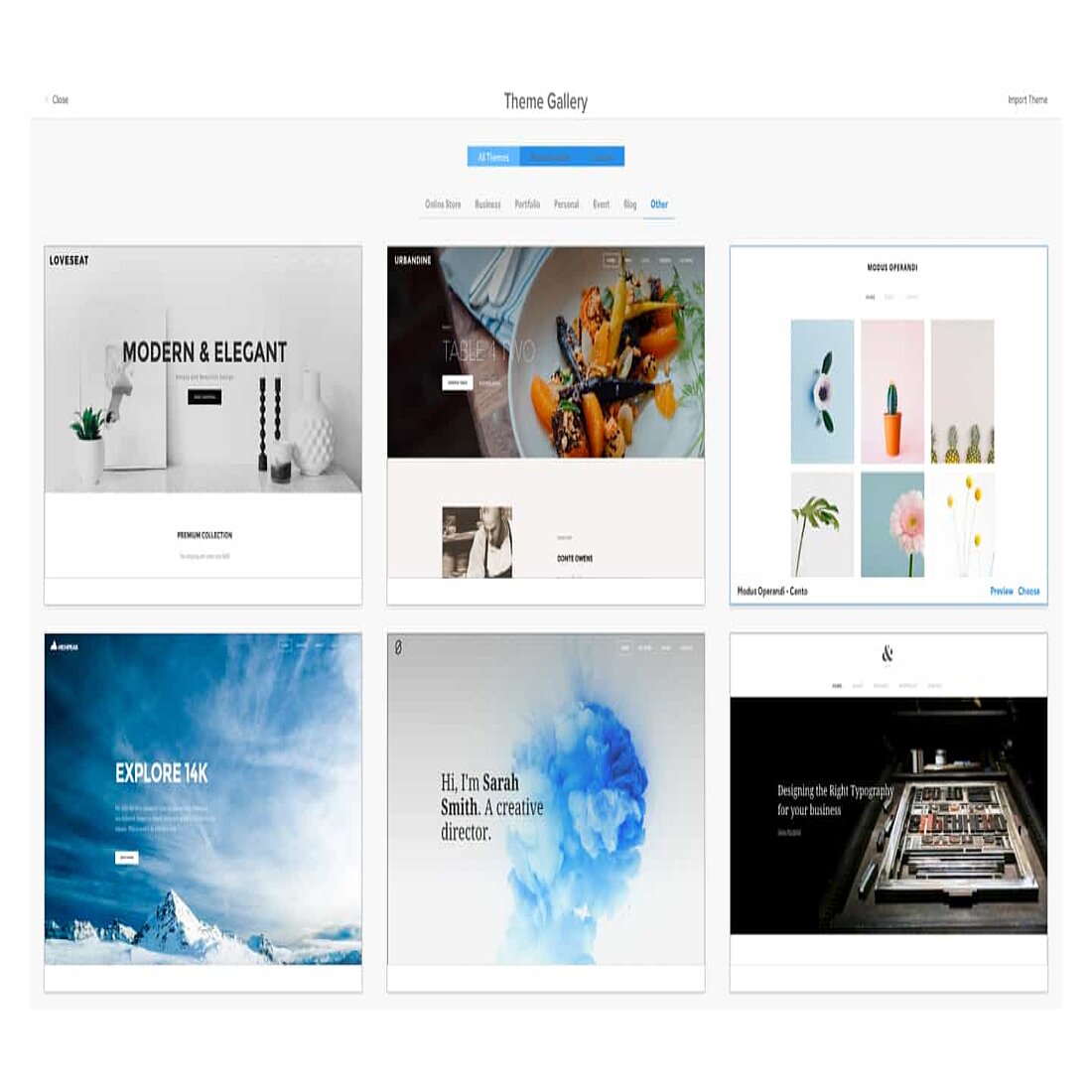 Weebly.com library of themes