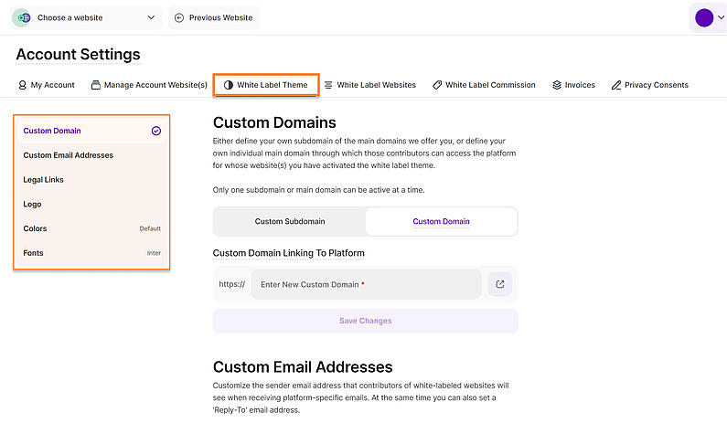 Manage Your White Label theme