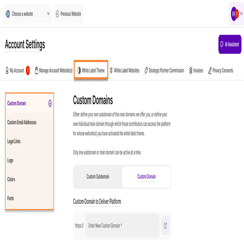 Verwalten Sie Ihr White Label-Thema