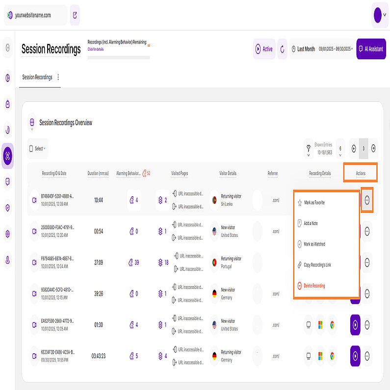 Gestionarea înregistrărilor sesiunii dvs.