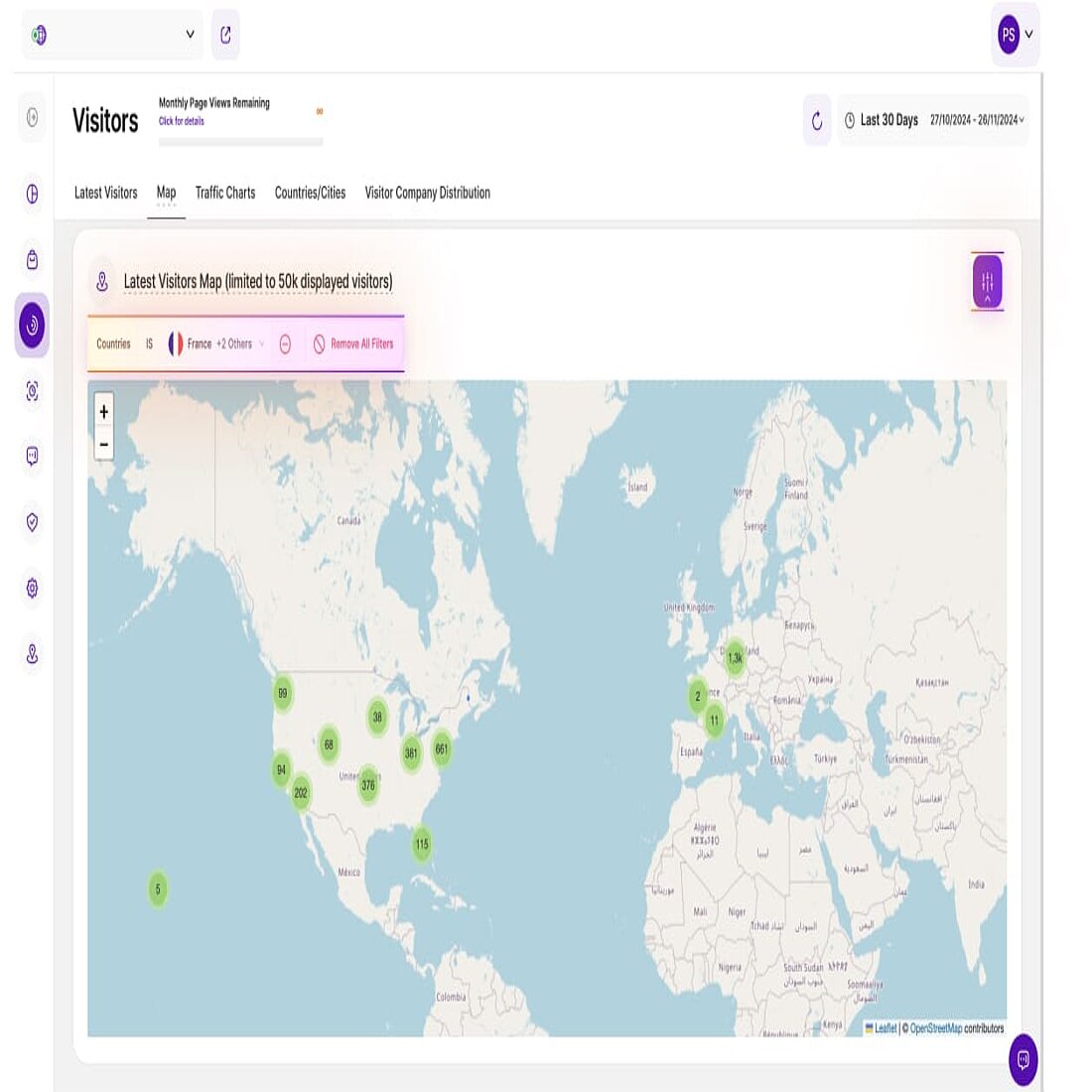Screenshot of TWIPLA's new map filtering options