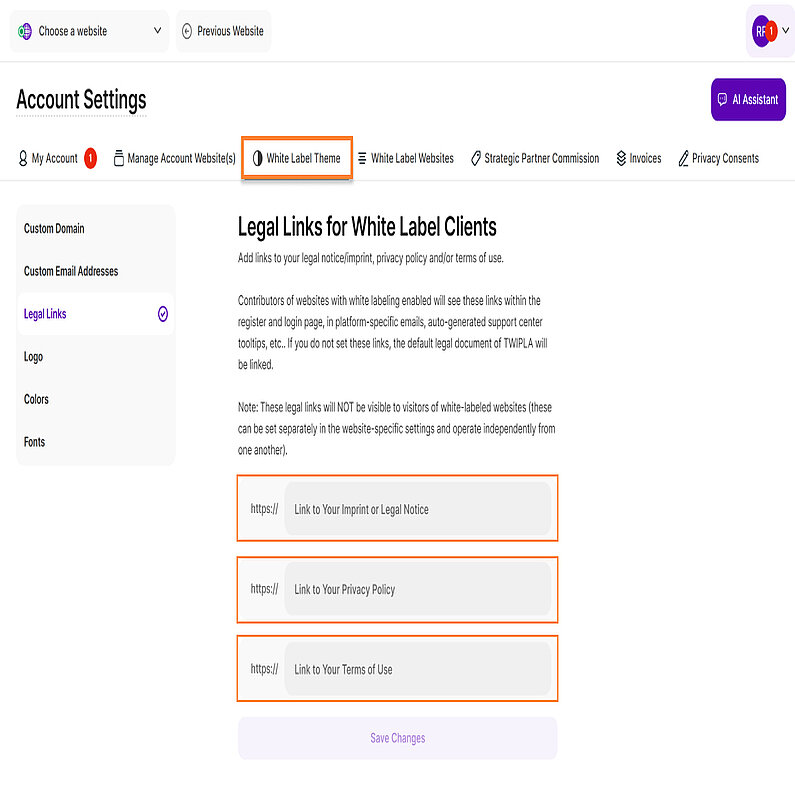 Rechtliche Links hinzufügen