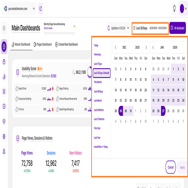 Setting the data range in Main Dashboards