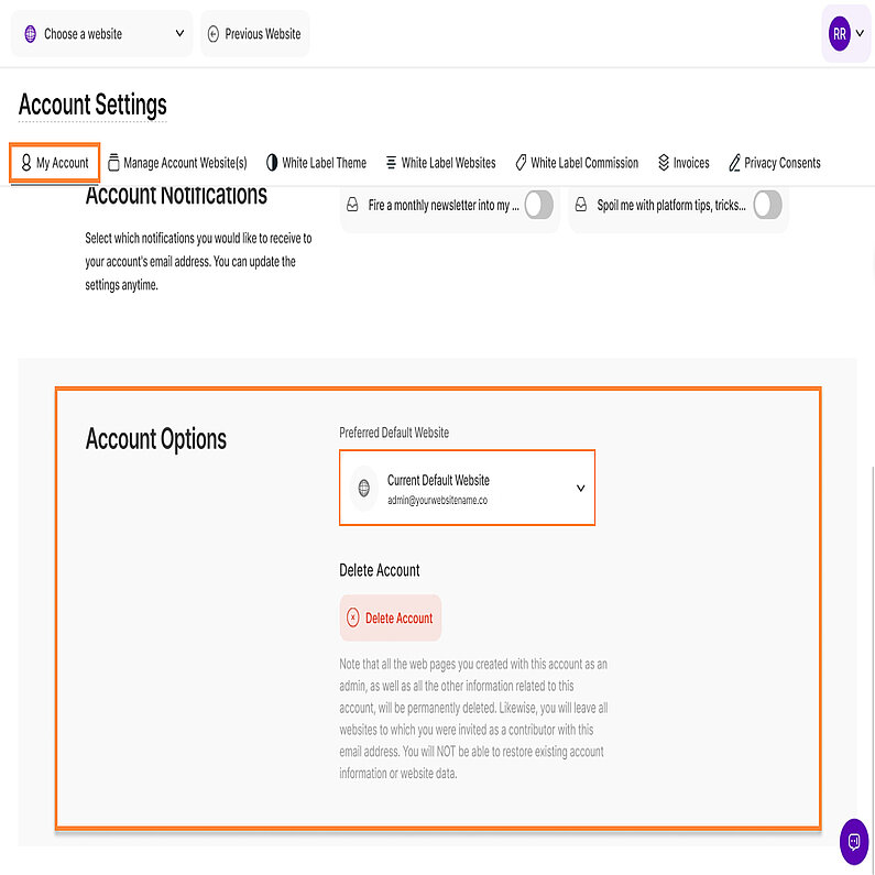 Opțiuni de cont Opțiuni de cont