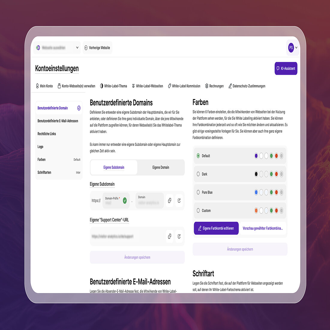 Screenshot der anpassbaren Optionen von TWIPLA für Agenturen