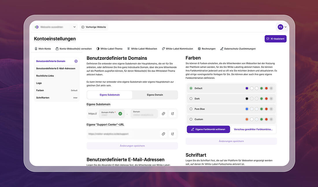 Screenshot der anpassbaren Optionen von TWIPLA für Agenturen