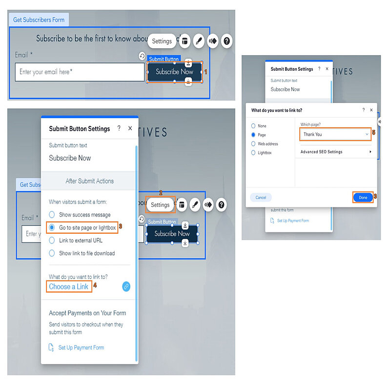Conectați pagina de mulțumire la un buton Conectați pagina de mulțumire la un buton