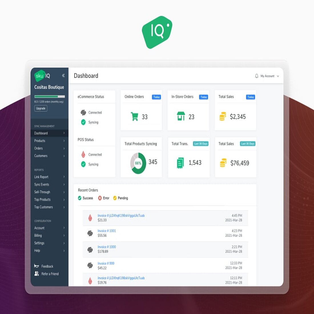 SKU IQ Inventory Sync has a 4.7 rating on Capterra Screenshot Wix plugins SKU IQ interface