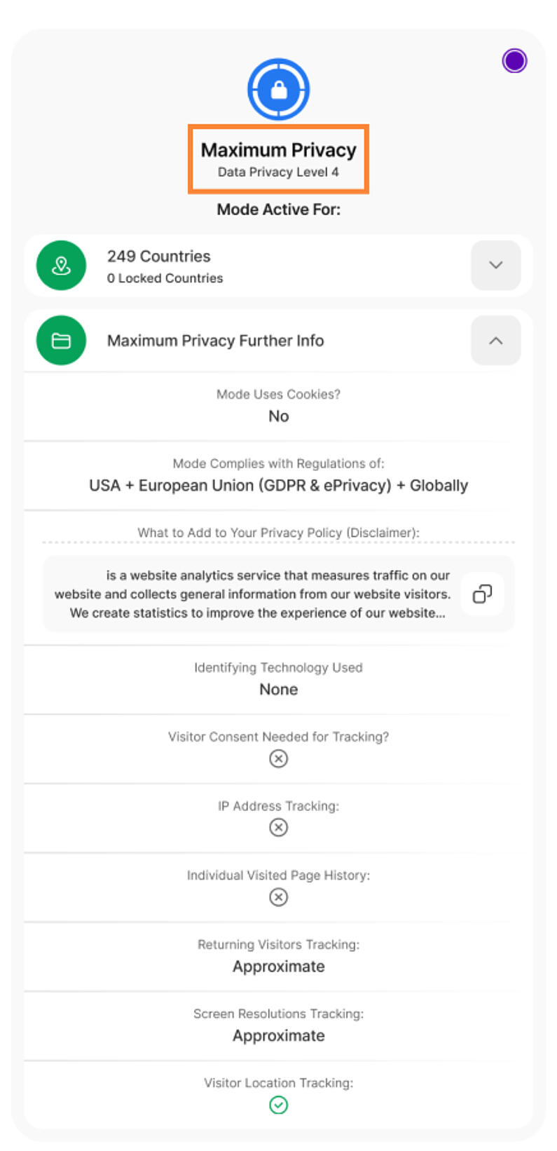 Modus für maximalen Datenschutz