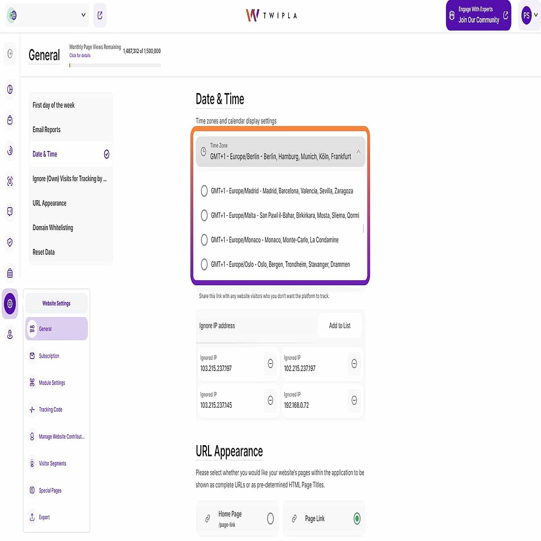 Setting TWIPLA to a city time zone Setting TWIPLA to a city time zone