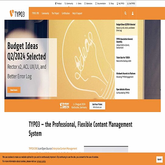 TYPO3's cookie consent banner