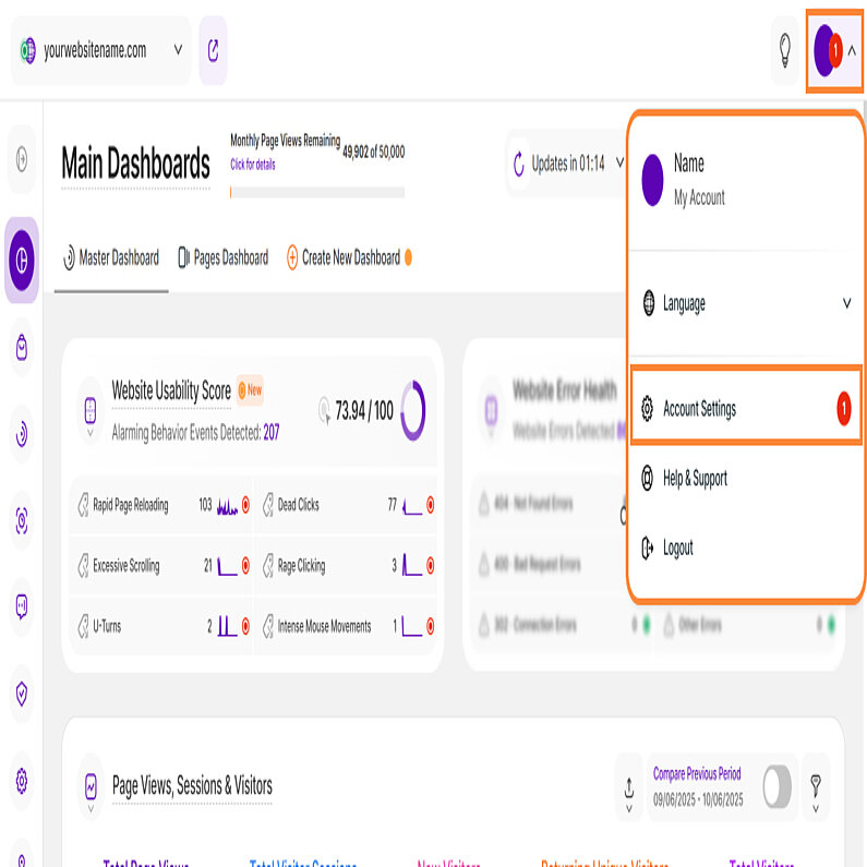 Main Dashboards Showing Account Settings Main Dashboards Showing Account Settings