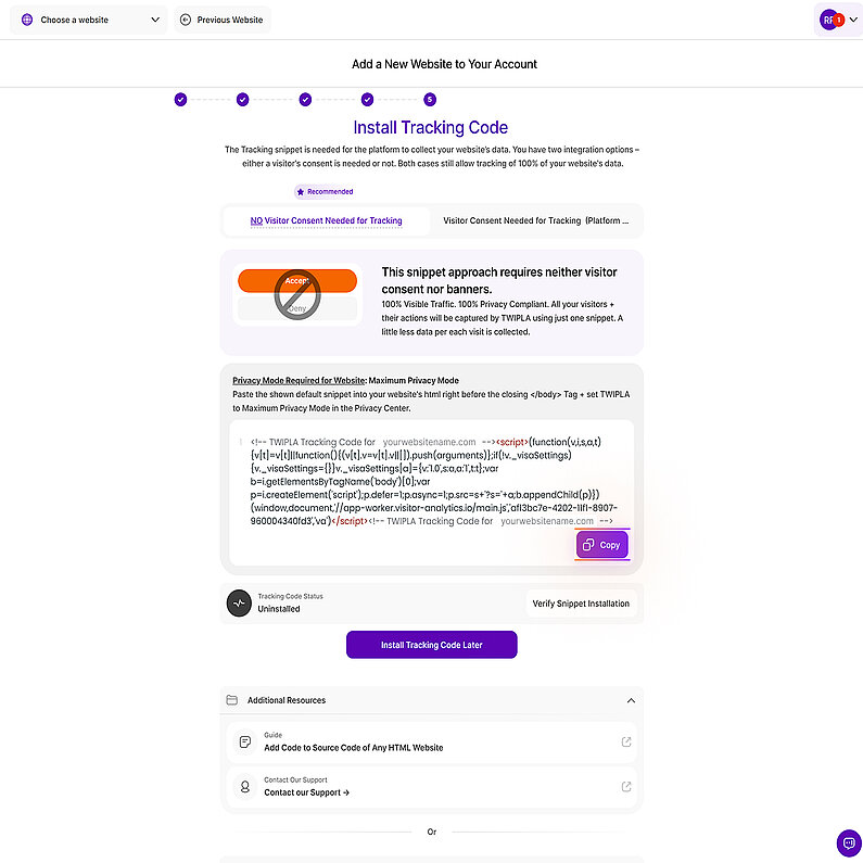 Install the tracking code to your website