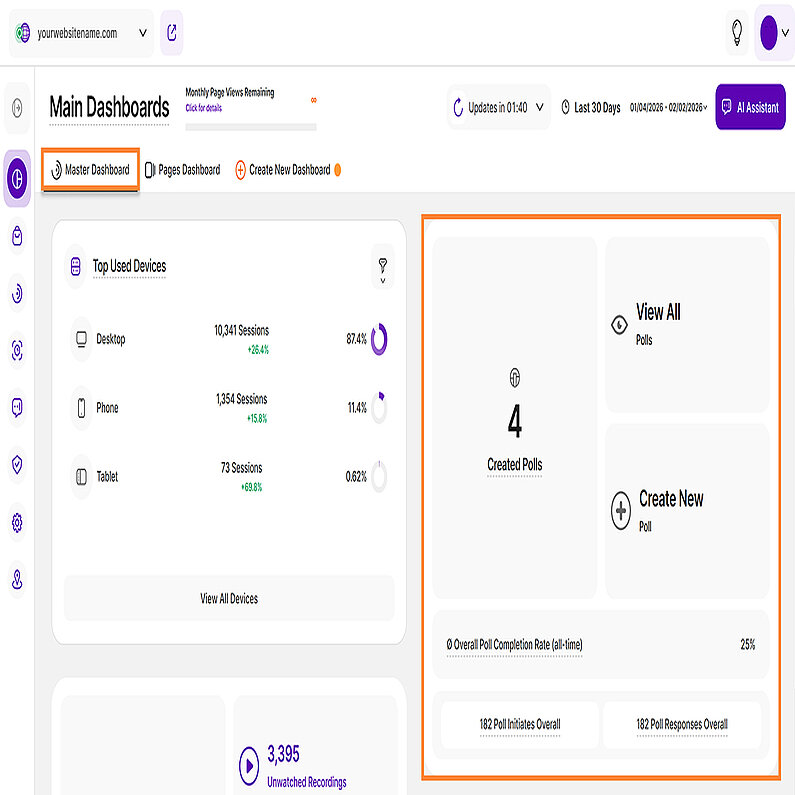 Prezentare generală a sondajelor din tabloul de bord principal Prezentare generală a sondajelor din tabloul de bord principal