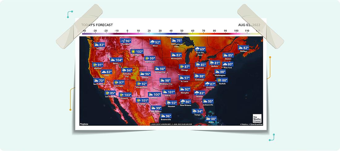 Heatmap showing weather in the US