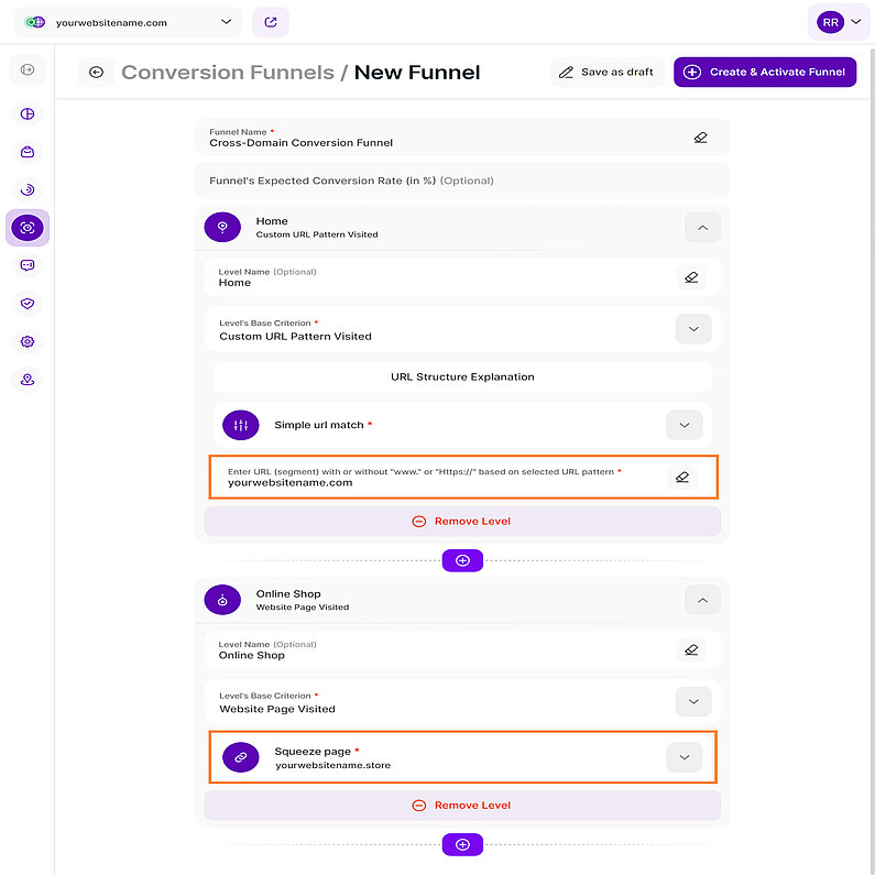 Domänenübergreifende Erstellung von Konversionstrichtern Domänenübergreifende Erstellung von Konversionstrichtern