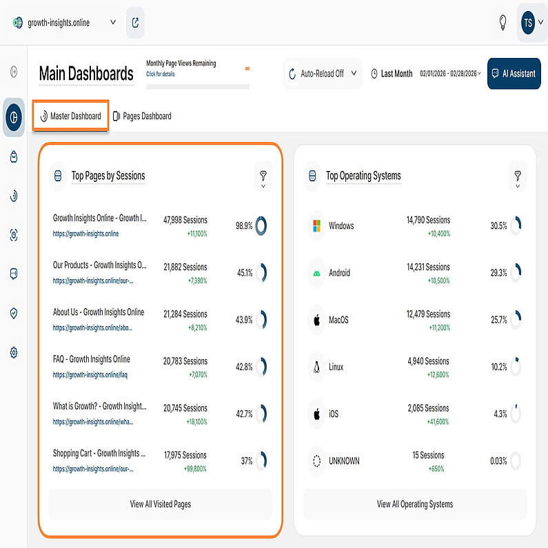 Überblick über die Top-Seiten nach Sitzungen
