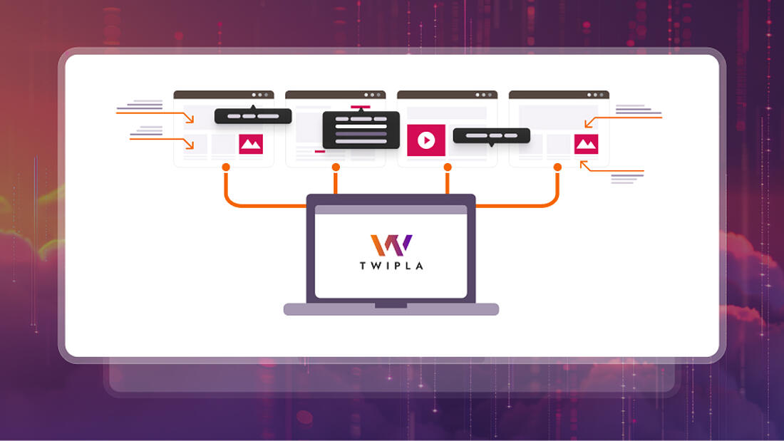 Illustration of TWIPLA centralizing data from multiple websites into one dashboard