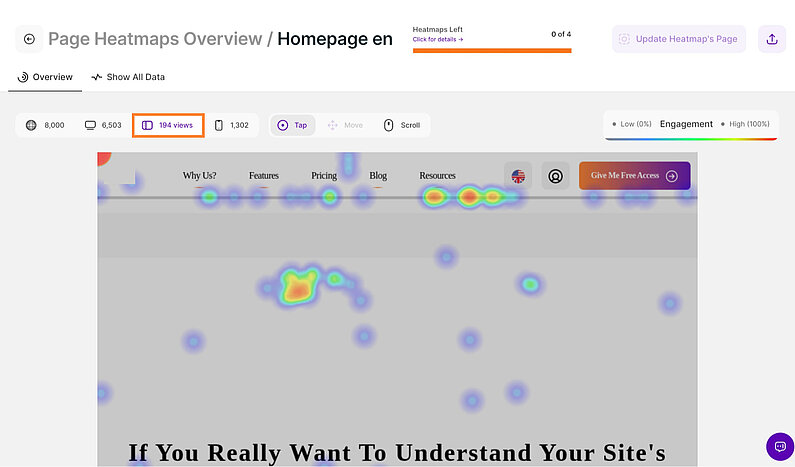 Tip-Heatmap der Tablet-Ansicht